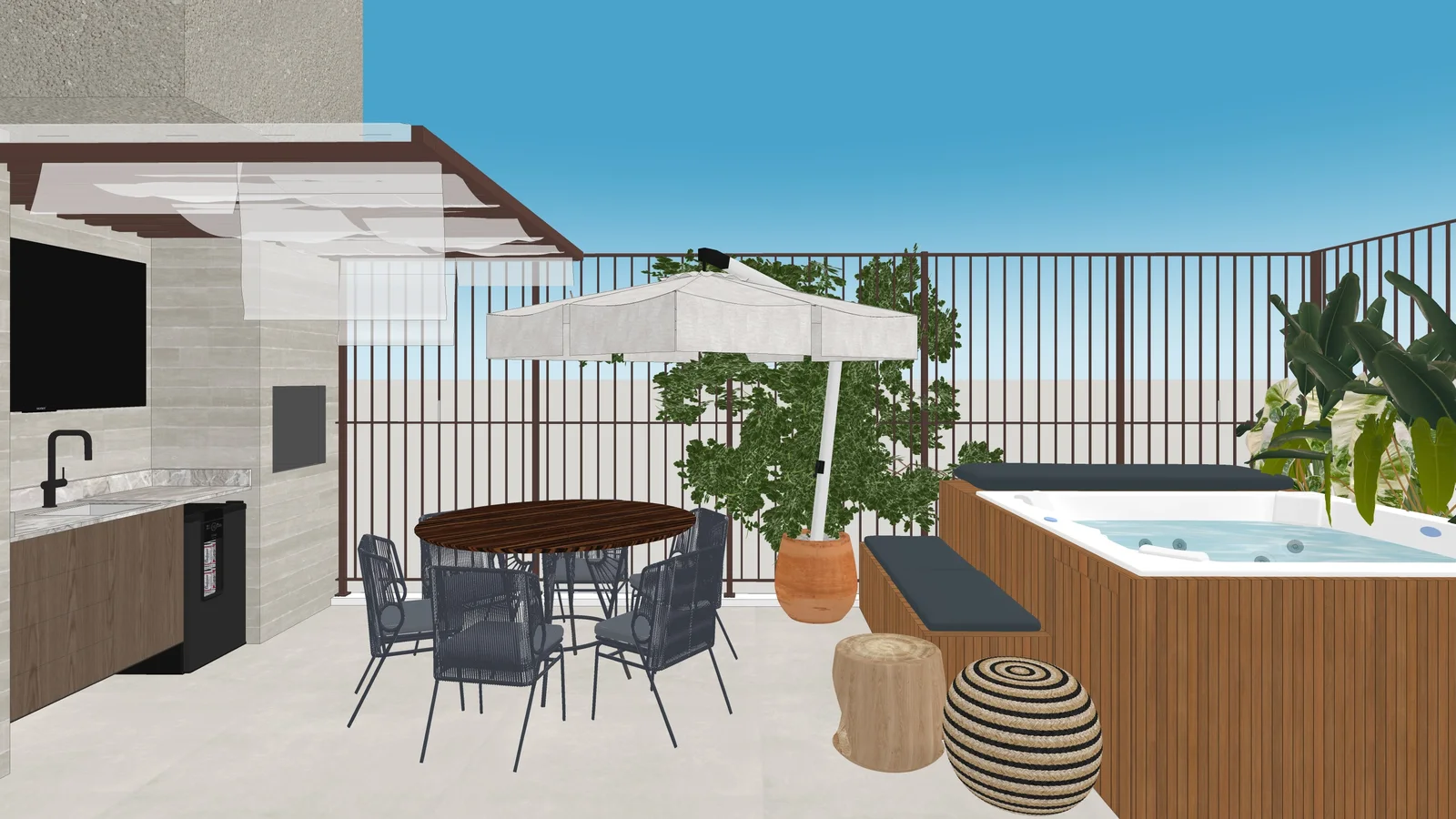 O mesmo terraço exportado do SketchUp, sem luz e sem entorno